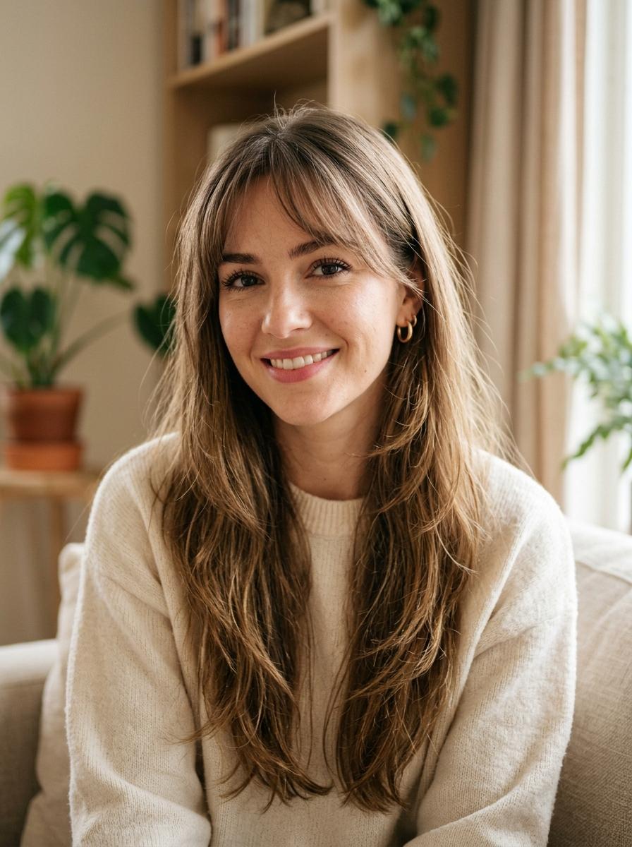 Lange Haare mit Wispy Bangs - moderner Langhaarschnitt